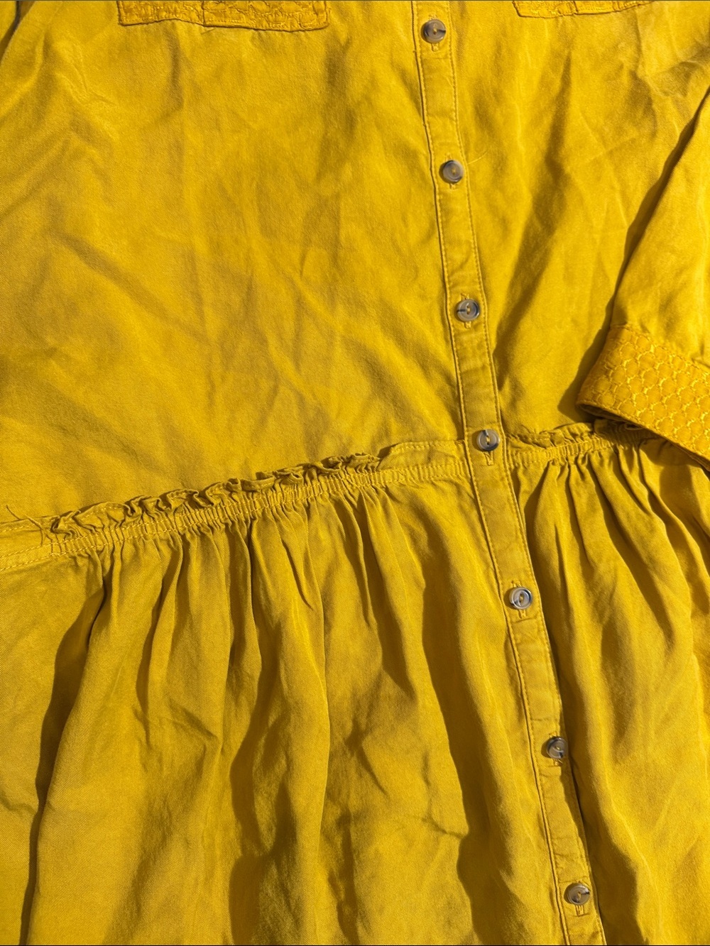 Anthropologie Mustard Button-Front Long-Sleeve Tiered Dress - Picture 5 of 8